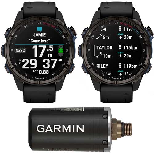 Technologie subwave du pack complet Garmin montre de plongée connectée GPS Descent Mk3i 43mm et sonde de pression Descent T2 Garmin silicone noir